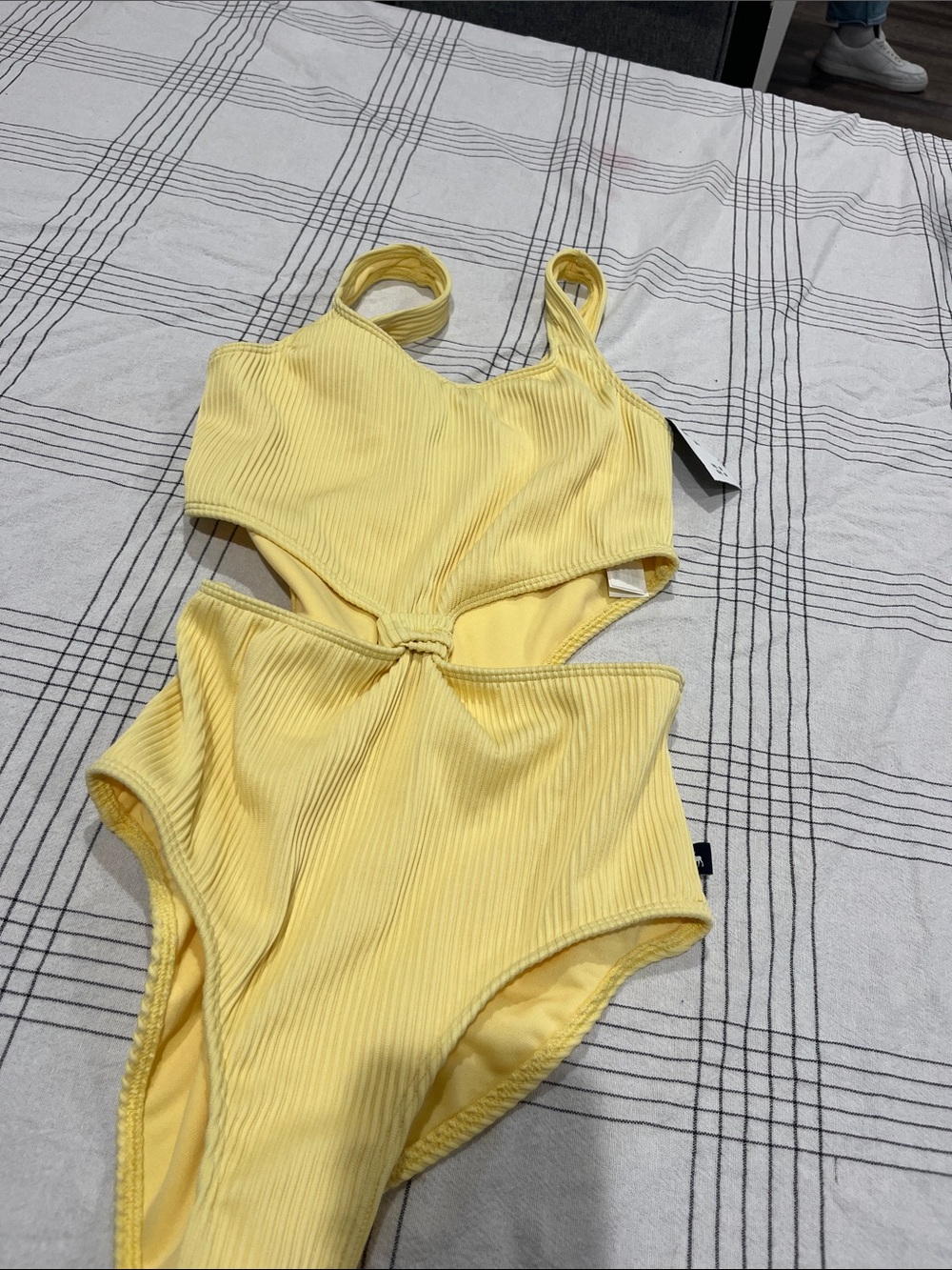 abercrombie kids Yellow Ribbed Twist Cutout One-Piece Swimsuit